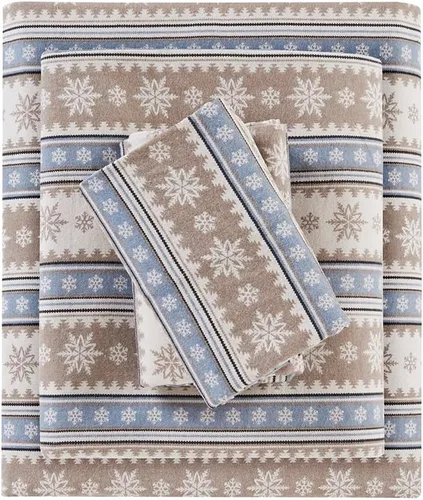 Vista 15 de Woolrich - Juego de sábanas de algodón con estampado de dijes de cabaña, sábanas de franela 100% algodón, juego de ropa de cama cálido y mullido