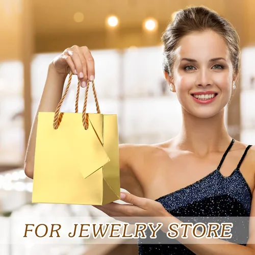 Vista 4 de Nuanchu 50 mini bolsas de regalo a granel, 4 bolsas de papel de 2.75 x 4.5 pulgadas con etiquetas de regalo, bolsas de papel metálico extra pequeñas