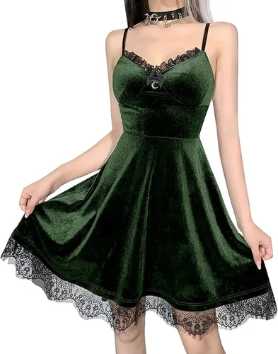 Vista 7 de TSMNZMU Womens Gothic Lolita Dress Velvet Moon Camisole Dresses Sleeveless Punk Grunge Emo Dress Goth Alt Witchy Fairy Dress