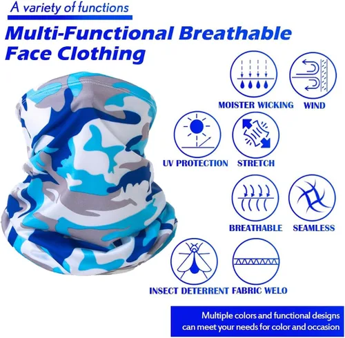 Vista 3 de Paquete de 6 polainas para el cuello, bufanda, cubrebocas, bandanas, protección solar, ciclismo, correr