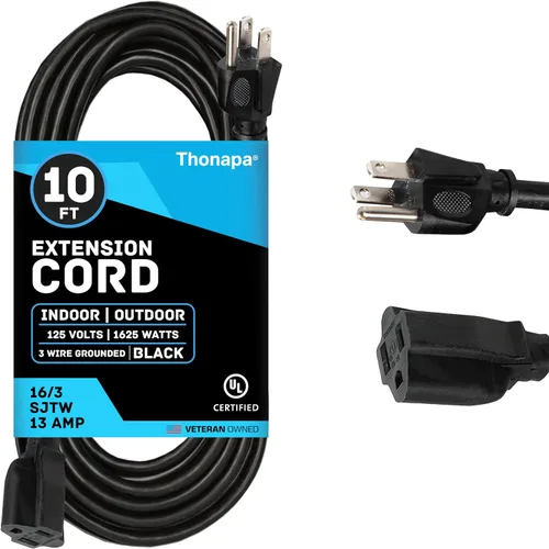 Vista 12 de Cable de Extensión para Exteriores de 13 Amperios de 6 pies, SJTW 16/3 de 6 pies, Cable de Extensión Negro de 3 Clavijas, Cable de Alimentación