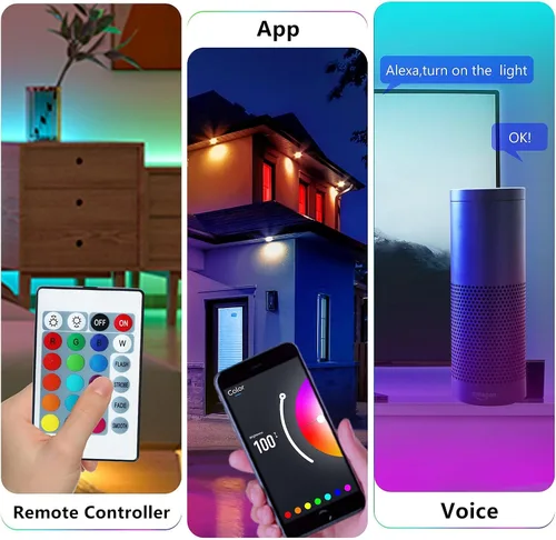 Vista 7 de GUPUP Tira de luces LED WiFi de 200 pies, compatible con Alexa y Google Assistant, 2 rollos de tira de luz LED RGB de 100 pies, cambio
