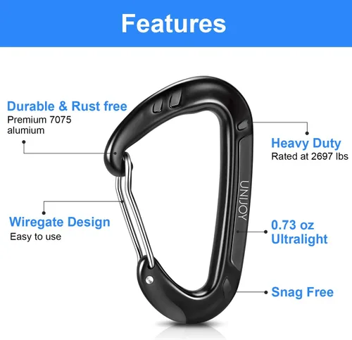 Vista 2 de 12kN Heavy Duty Carabiner Clip: Great for Keys Hammock & Dog Leash