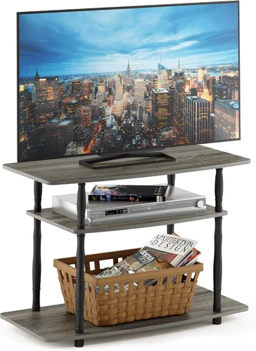 Vista 13 de Furinno Turn-N-Tube - Soporte para televisor de 3 niveles, centro de entretenimiento sin herramientas, consola de TV para televisores de hasta 32