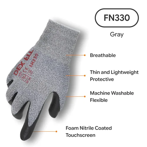 Vista 2 de DEX FIT FN330 - Guantes de trabajo de nitrilo, ajuste elástico 3D, agarre potente, táctil inteligente, recubierto de espuma resistente, fino