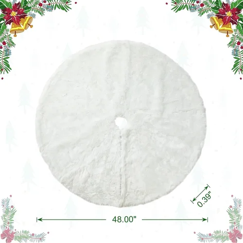Vista 2 de Glitzhome Falda de árbol de Navidad de felpa blanca de 48 pulgadas de profundidad, falda grande para árbol de Navidad, adornos de árbol de Navidad