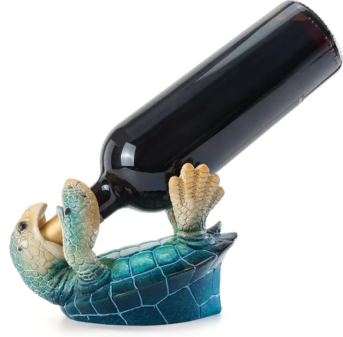 Vista 8 de VVGIFTS Figura decorativa de tortuga marina, figura de tortuga marina para sostener botellas de vino, diseño de arrecife de coral, decoración