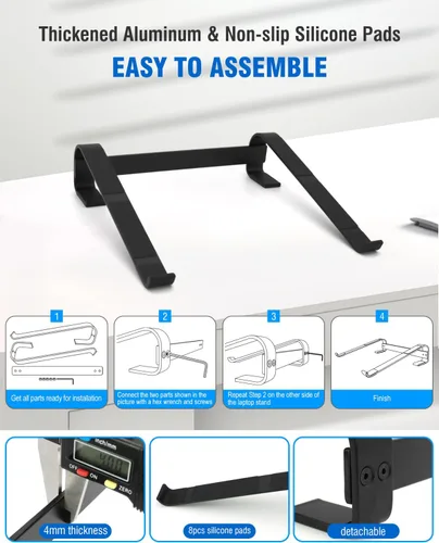 Vista 12 de Soporte para computadora portátil para escritorio, elevador de aluminio ventilado para laptop, color negro