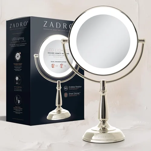 Vista 8 de Zadro Espejo de maquillaje con luces y aumento, regulable, táctil, con iluminación LED, espejo de maquillaje con aumento 5X/1X, 17.5 pulgadas