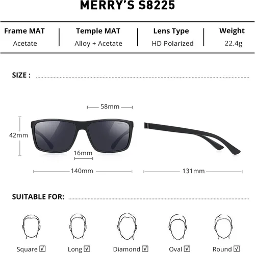 Vista 3 de MERRY'S - Gafas de sol deportivas rectangulares, lentes polarizados con protección UV400, para hombres y mujeres, gafas para ciclismo, conducción