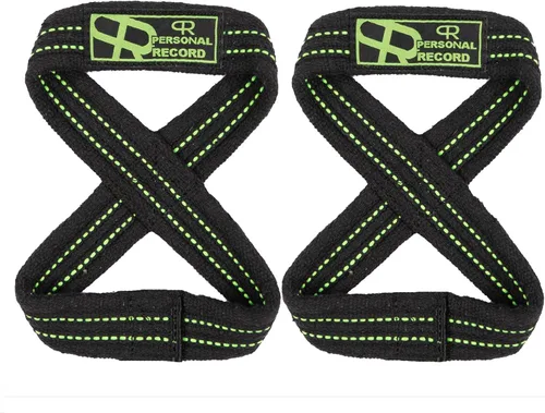 Vista 9 de PR Personal Record Deadlift Straps - Figuras 8 correas de levantamiento de pesas para levantamiento de pesas, culturismo, Strongman - Muñequeras