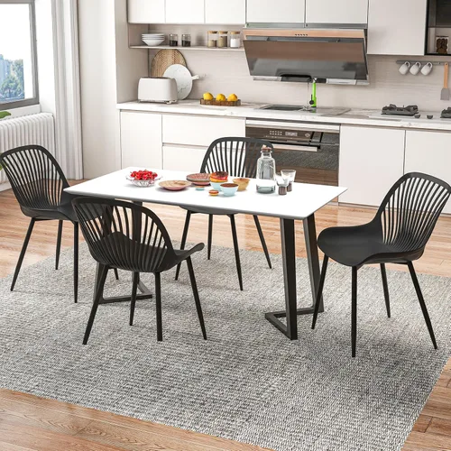 Vista 2 de Giantex Juego de 4 sillas de comedor negras, sillas de cocina modernas con patas de metal, respaldo recortado, asiento curvo, sillas decorativas sin