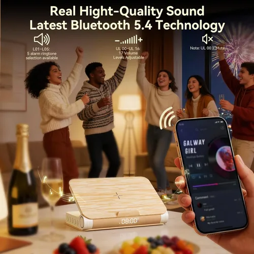 Vista 5 de Vivilumens Relojes Despertadores de Libro Cargador Inalámbrico Altavoz Bluetooth Lámpara de Amanecer Fuerte para Personas con Sueño Pesado Adultos