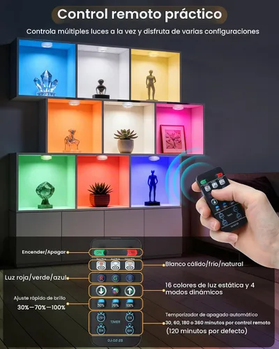 Vista 3 de TECOMLIGHT Luces de disco con control remoto, iluminación inalámbrica para debajo del gabinete, funciona con pilas, luces de empuje para cocina