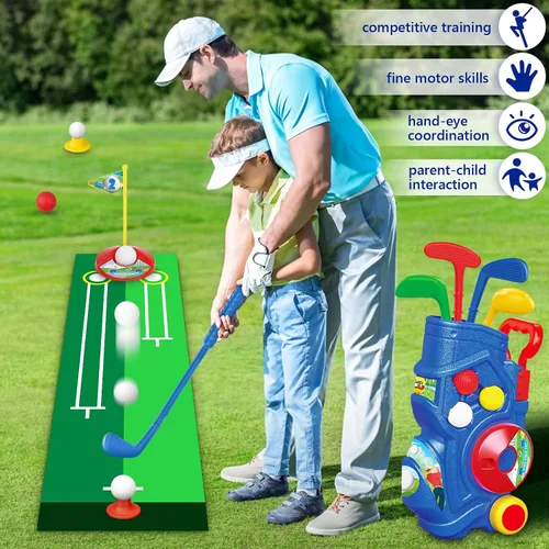 Vista 3 de Letapapa Juego de golf para niños pequeños, palos de golf mejorados para niños con alfombrilla de putting, juguetes para niños de 3, 4, 5+ años