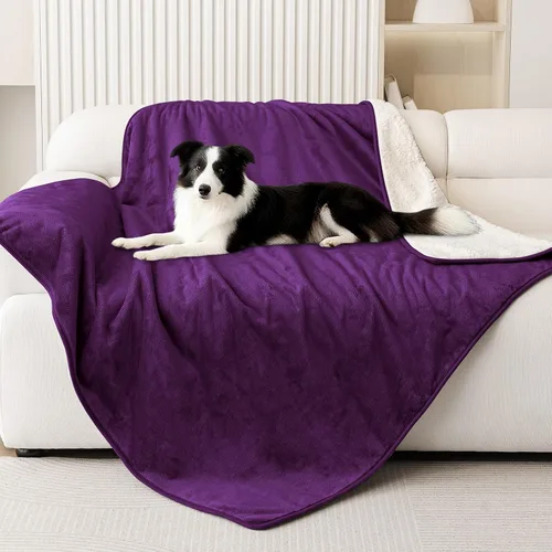 Vista 17 de Smiry Manta de cama impermeable para perro, manta a prueba de fugas para cama y sofá, reversible, de forro polar sherpa, funda protectora de muebles