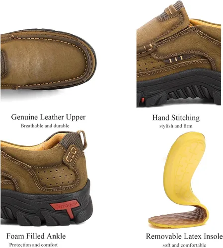 Vista 4 de Zapatos informales sin cordones para hombre, mocasines de piel cómodos para caminar.