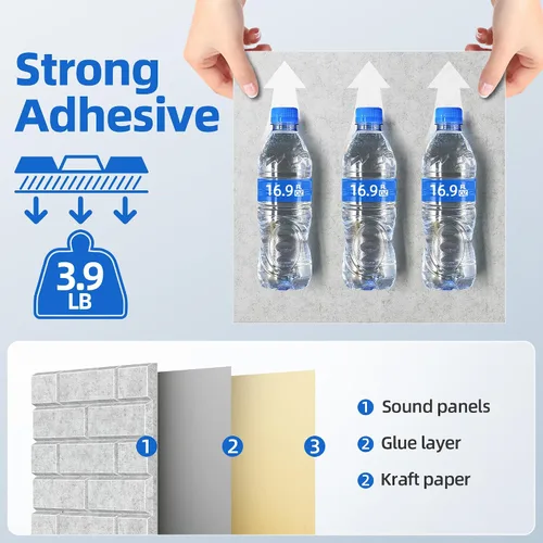Vista 4 de Paquete de 12 paneles acústicos con autoadhesivo, paneles de espuma de alta densidad de 12 x 12 x 0.4 pulgadas para paredes, paneles de pared Gris