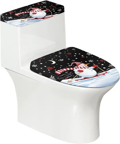 Vista 25 de Funda de asiento de inodoro de mármol blanco dorado para baño, cubierta de tapa de tanque de inodoro suave, 2 piezas, fundas de inodoro con tela