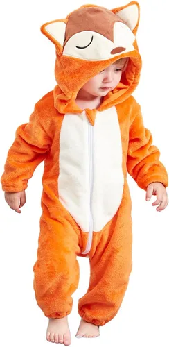 Vista 48 de Mameluco unisex de franela para bebé, disfraz de animal con capucha de dibujos animados