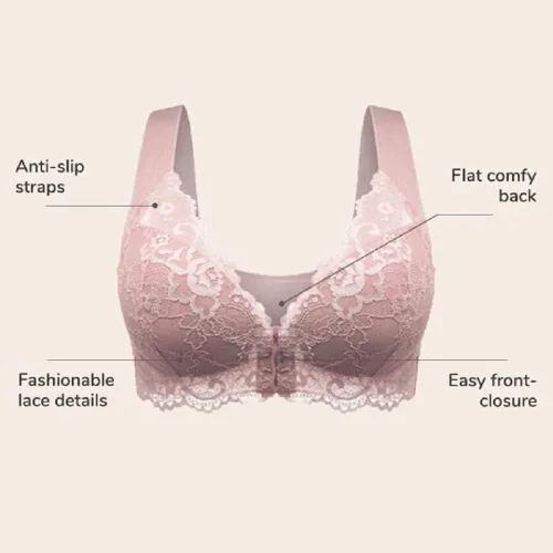 Vista 6 de Camilace - Brasier cómodo con cierre frontal inalámbrico, brasier de encaje para mujer, brasier de encaje con cremallera