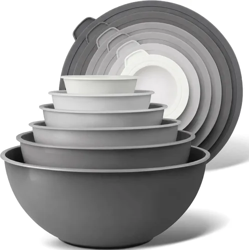 Vista 14 de Zulay Kitchen Juego de 12 tazones de plástico para mezclar con tapas, a prueba de fugas, aptos para microondas y congelador, apilables, para Azul