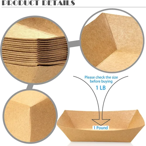 Vista 6 de Paquete de 150 Bandejas para Servir Alimentos de 1 Libra, Bandejas Pequeñas de Papel Kraft a Prueba de Aceite, Desechables, Reciclables