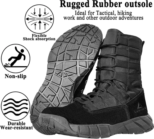 Vista 4 de Botas tácticas militares de combate ligeras para hombre. Botas de desierto al aire libre para senderismo, ejército, transpirables, con cremallera