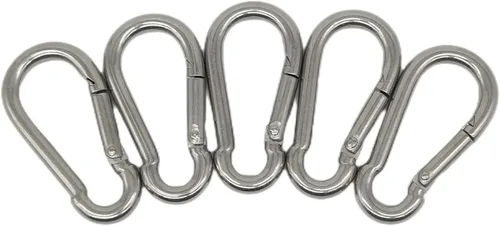 Vista 5 de Xindejia 5 Pack-2.75 Inch 304 Stainless Steel Silver Spring Hook Buckle,Clip Carabiner,Keychain, Snap, Link, Keyring,Dog Chain Belt Buckle