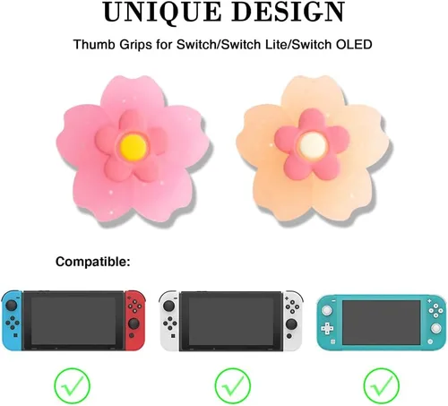 Vista 2 de PERFECTSIGHT Glitter Sakura Switch Thumb Grips Cute Joystick Caps for Nintendo SwitchSwitch LiteSwitch OLED, 4 PCS Thumbstick Cover Analog Stick