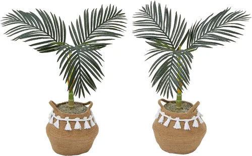 Vista 8 de Nearly Natural Palmera artificial de caña dorada de 3 pies con cesta de yute y algodón hecha a mano con borlas, kit de bricolaje