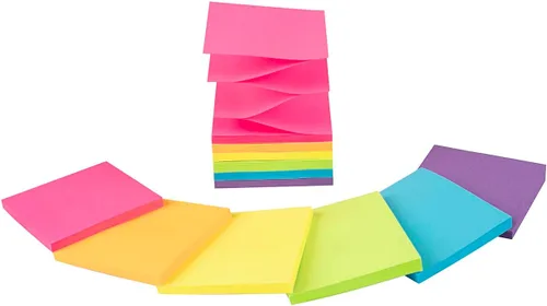 Vista 7 de Paquete de 12 notas adhesivas emergentes de 3 x 3 pulgadas, bloc de notas superadhesivas de colores brillantes, 6 colores, adhesivo fuerte