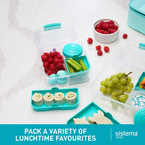 Vista 6 de Sistema To Go Collection Bento Box Cube - Contenedor de plástico para almuerzo y almacenamiento de alimentos, 5.3 tazas, múltiples compartimentos
