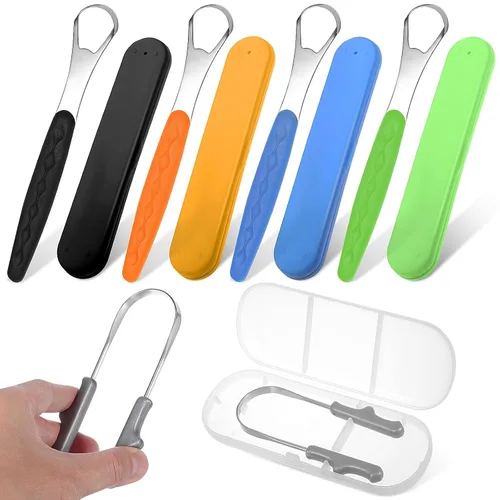 Vista 8 de Healifty Paquete de 4 raspadores de lengua con limpiador de lengua en forma de U, raspador de lengua de acero inoxidable para adultos, raspadores