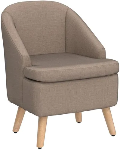 Vista 5 de Bonita silla tapizada color beige con estilo de barril, sofá individual redondo de tela similar al lino de algodón para patas de madera, sala