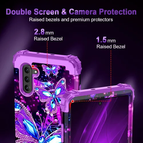 Vista 4 de Hekodonk Funda para Galaxy Note 10, que brilla en la oscuridad, tres capas, resistente, protección a prueba de golpes, plástico duro+silicona suave
