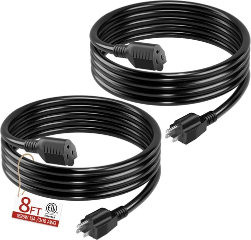Vista 20 de Cable de extensión corto de 16/3 de 1 pie, cable de extensión negro flexible y duradero, cable de alimentación de 3 clavijas para interiores