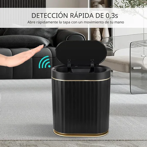 Vista 3 de ELPHECO - Cubo de basura negro para baño con tapa de 2 galones, basurero automático estrecho con sensor, papelero inteligente impermeable