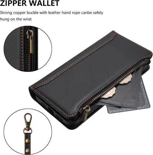 Vista 4 de Funda compatible con Tecno Spark Go 1 / Spark Go 2025, compatible con Tecno Pop 9 4G con cremallera doble ranura para tarjetas, funda para teléfono