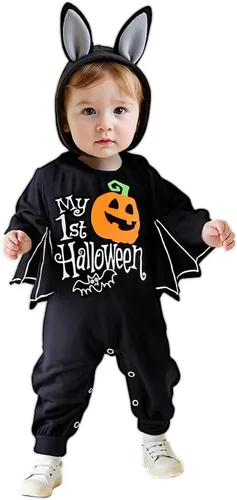 Vista 41 de AGQT Disfraz de murciélago de Halloween para bebé, niño y niña, 2 piezas, talla de 0 a 24 meses