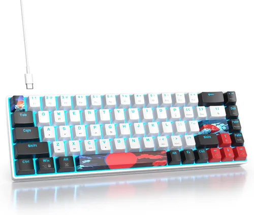 Vista 8 de Protable - Teclado mecánico para juegos al 60%, mini compacto RGB retroiluminado 61 teclas, teclado de oficina con cable con interruptor rojo