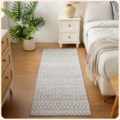 Vista 352 de Istana Alfombra larga antideslizante de 2.5 x 8 para el hogar, para pasillo y cocina, lavable, sedosa y suave al tacto, elegante, color azul y marfil
