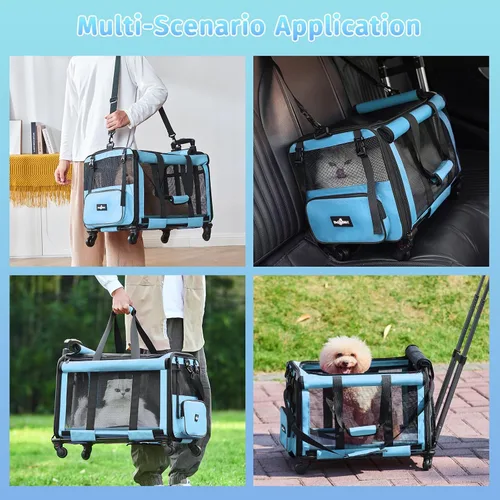 Vista 6 de Paw Ballet Transportador de mascotas con ruedas, jaula duradera para gatos aprobada por aerolíneas, transportador plegable para perros, bolsa