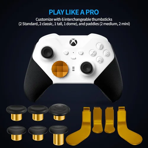 Vista 4 de Accesorios para Xbox Elite Controller Series 2 - 13 en 1 Palas de repuesto de color dorado Palillos analógicos Palillos analógicos Joystick Piezas