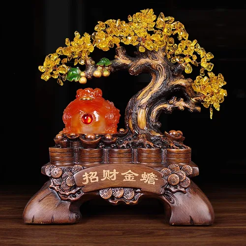Vista 6 de Figuras, estatuas/adornos de Feng Shui, decoración de árbol de dinero de cristal de sapo dorado que atrae riqueza y buena suerte, decoración