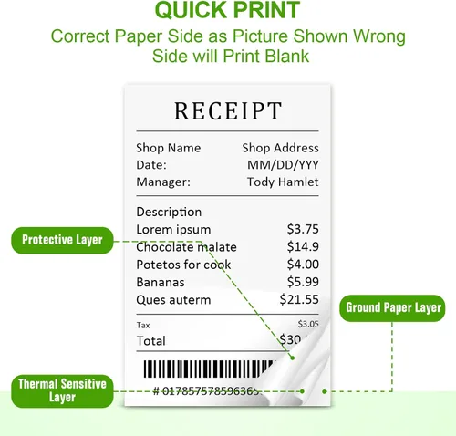 Vista 5 de (100 Rolls) 2 1/4 x 50 Thermal Receipt Paper, White BPA-Free, Compatible with POS, Credit Card Terminals and Most Register Machines