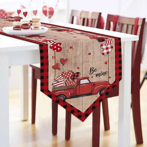 Vista 3 de Camino de mesa de camión para el día de San Valentín de 36 pulgadas de largo, antideslizantes, para mesa de comedor, diseño de corazón de amor