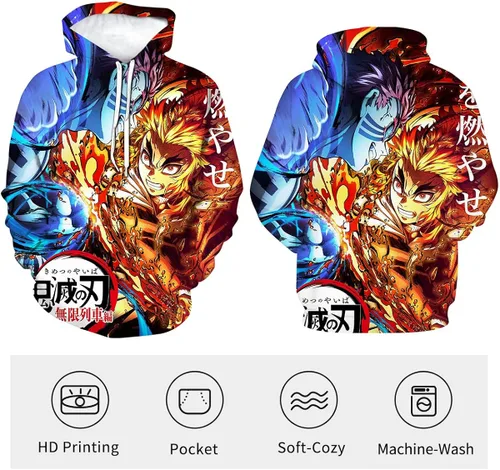 Vista 3 de RASBCTK Demon Rengoku Shinjurou Slayer Hoodies Men's Flame Printed Sweatshirt 3D Hoodie Anime Cosplay Costumes