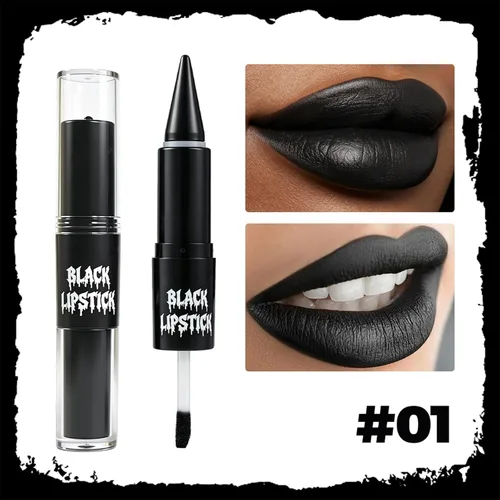 Vista 3 de Lápiz labial negro 2 en 1 para maquillaje de Halloween, brillo de labios 01#