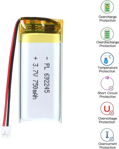 Vista 4 de 3.7V 750mAh 692245 Batería Litio Polímero Ion Recargable Lipo Batería con PH 0.079 in Conector